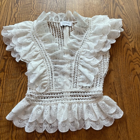 Ivory & Chain Tops - Ivory & Chain Boutique White Openwork Frilly Lace Blouse Top Women’s 4
